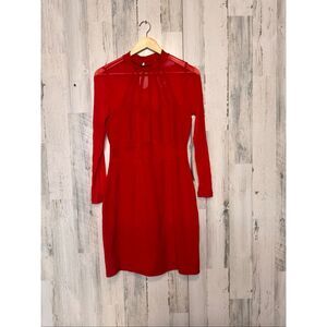 Iris Red Mesh Sheer Dress XL Bodycon Long Sleeve Mock Neck Mini Dress NWT